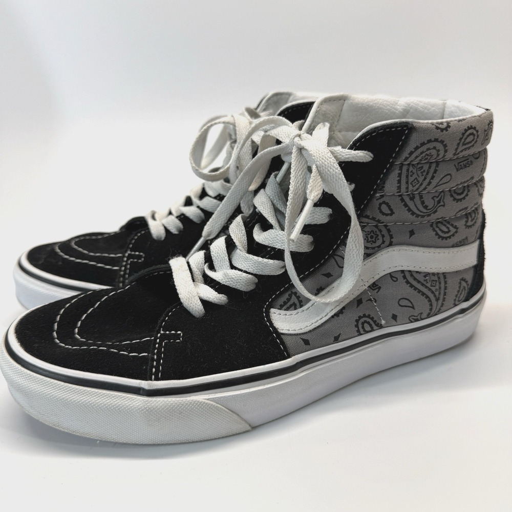 Vans Sk8-Hi Paisley Black Grey Bandana‎ High Top Sneakers Mens 6.5 Womens 8